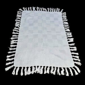 Vintage Quiltex Acrylic Baby Blanket White Waffle Weave Fringe Italian Made New
